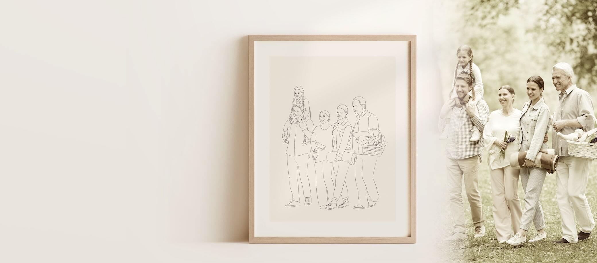 Dessin en Line Art d'une grande famille