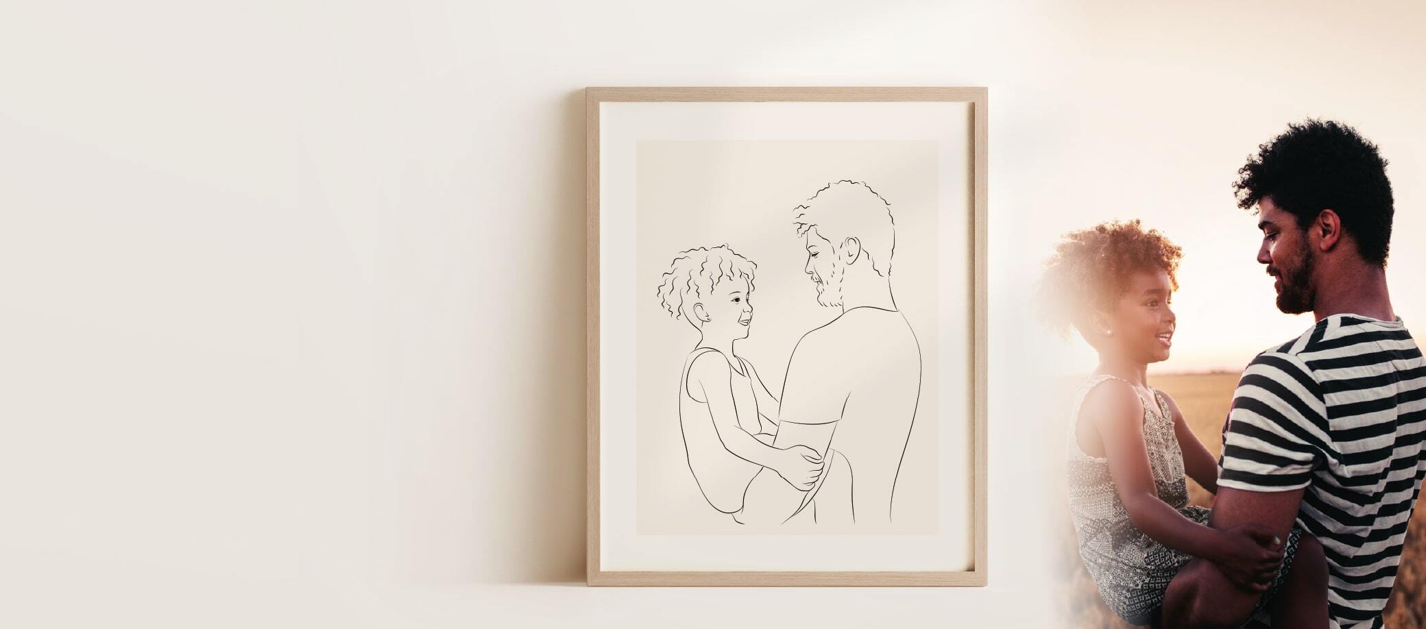 Portrait en Line Art d'un père et de sa fille