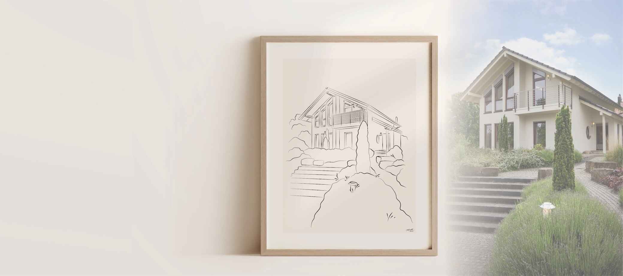 Une maison familiale moderne, dessinée en Line Art