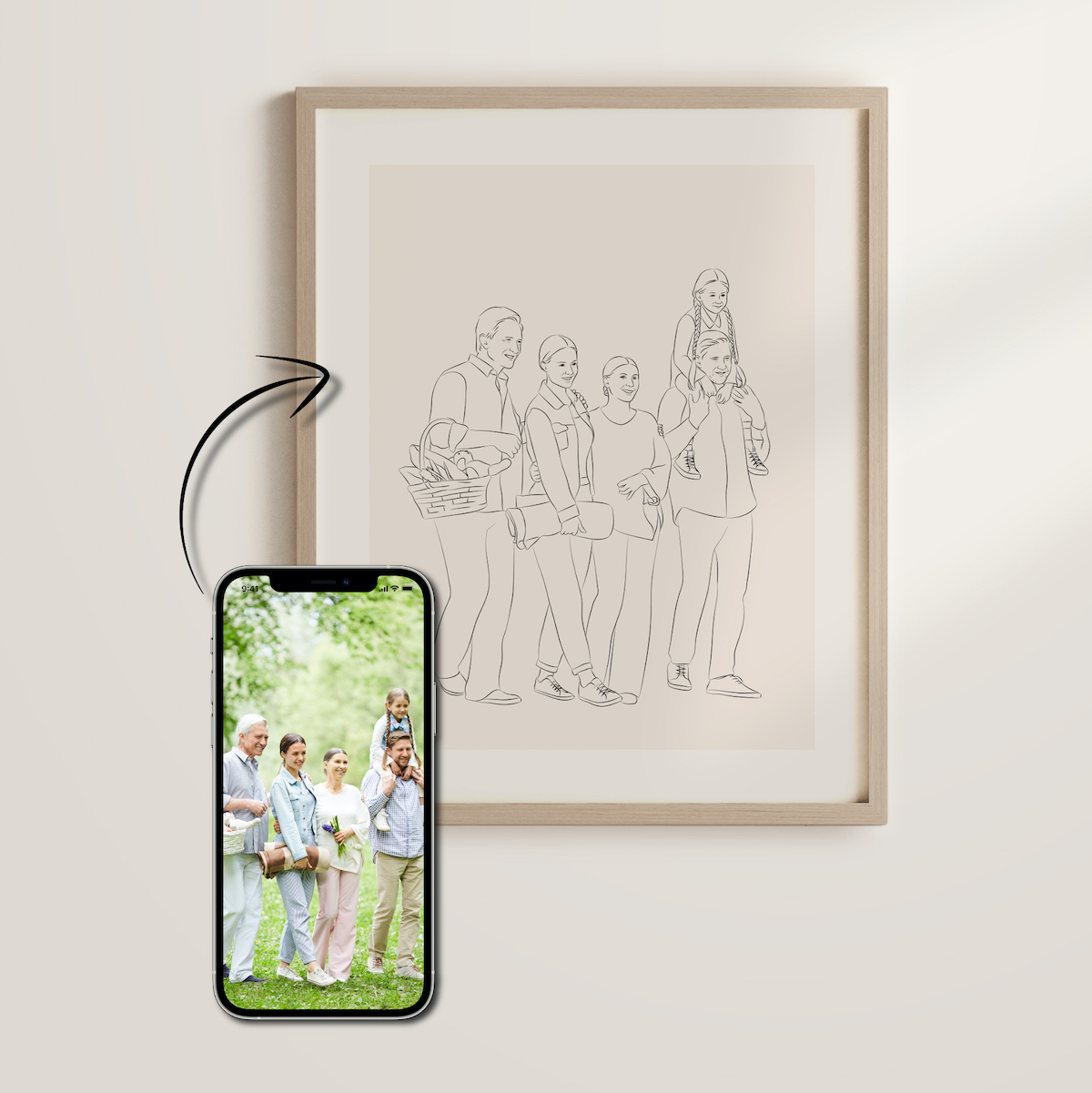 Portrait de famille dessiné en Line Art