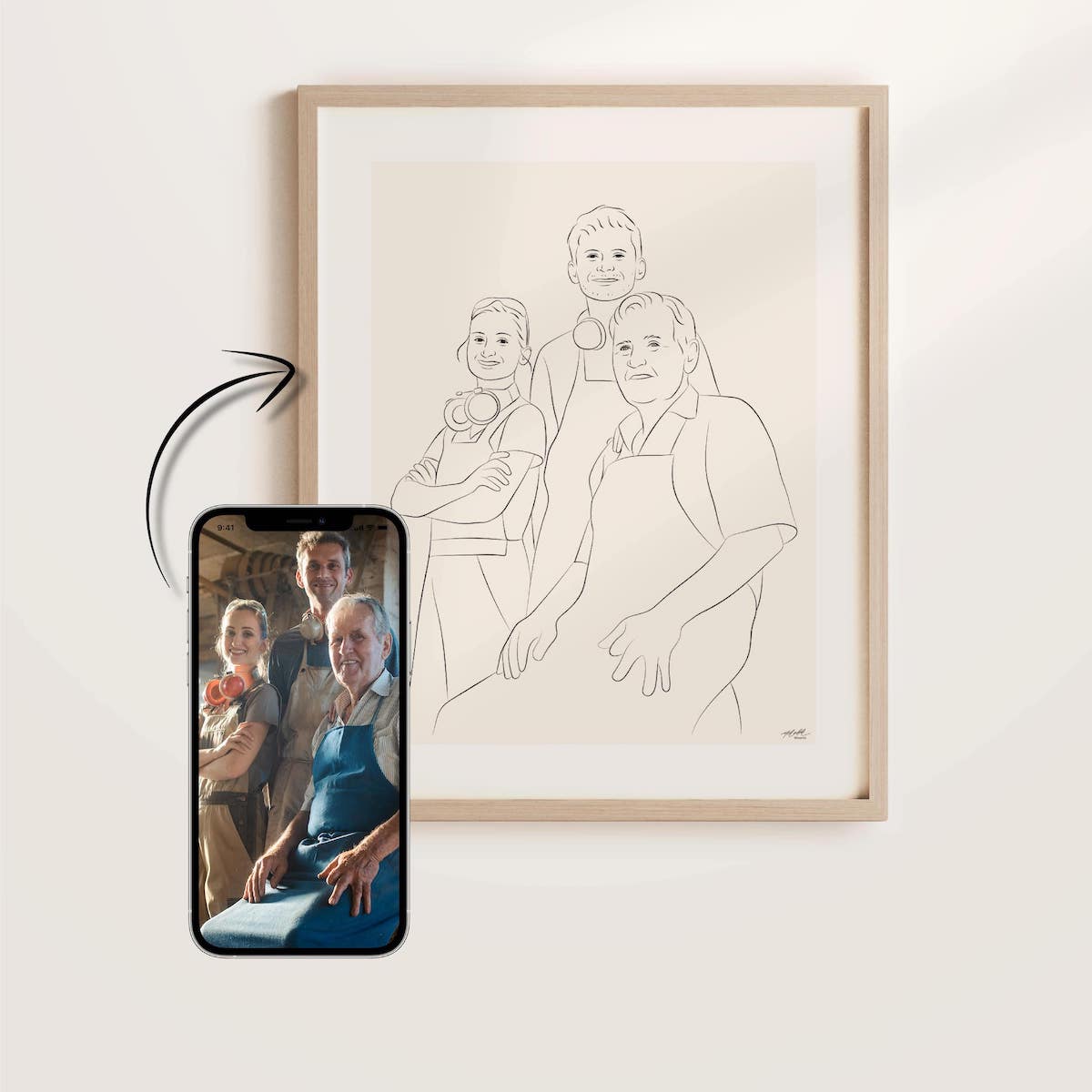 Portrait en Line Art d'une équipe de menuiserie