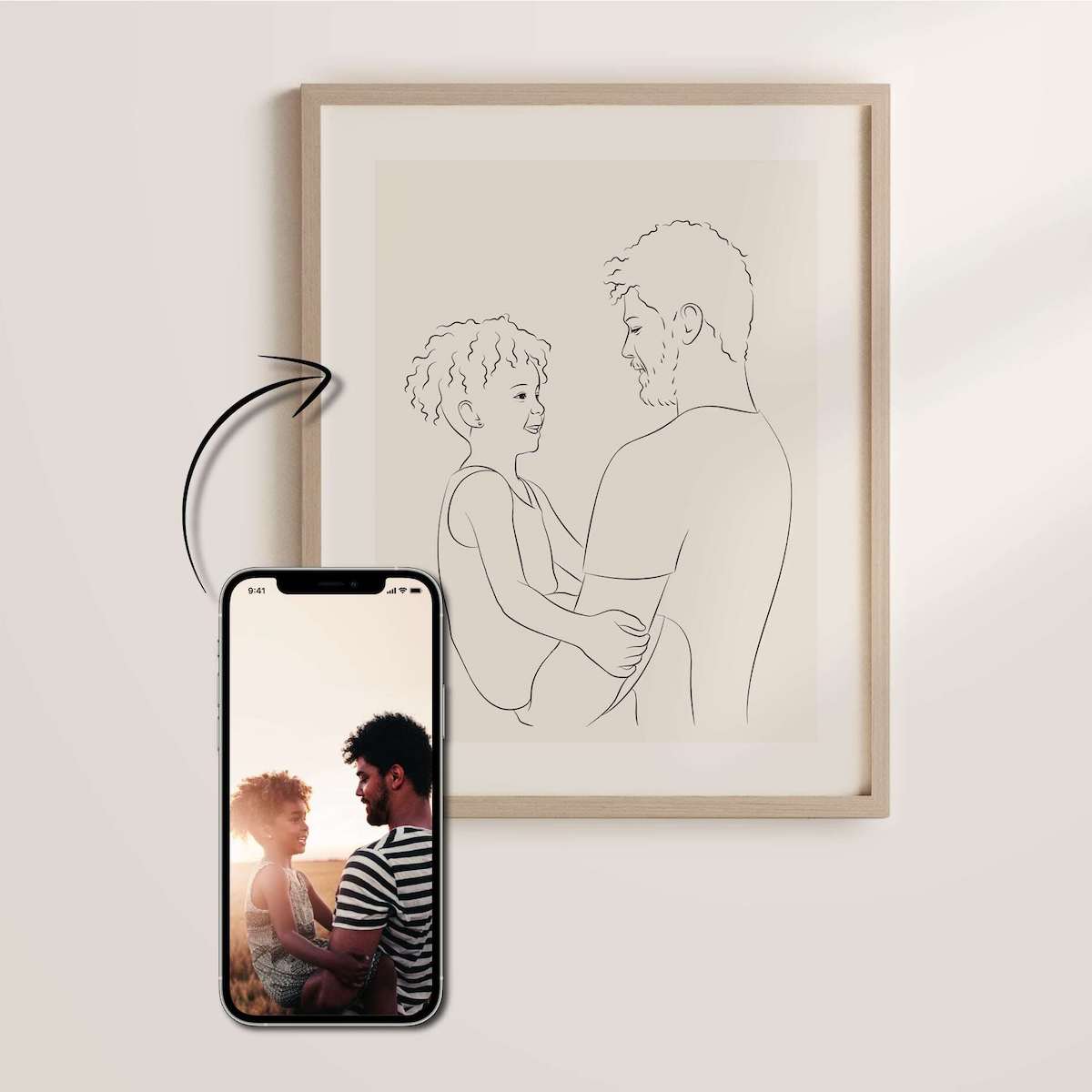 Dessin d'un père et de sa fille en Line Art