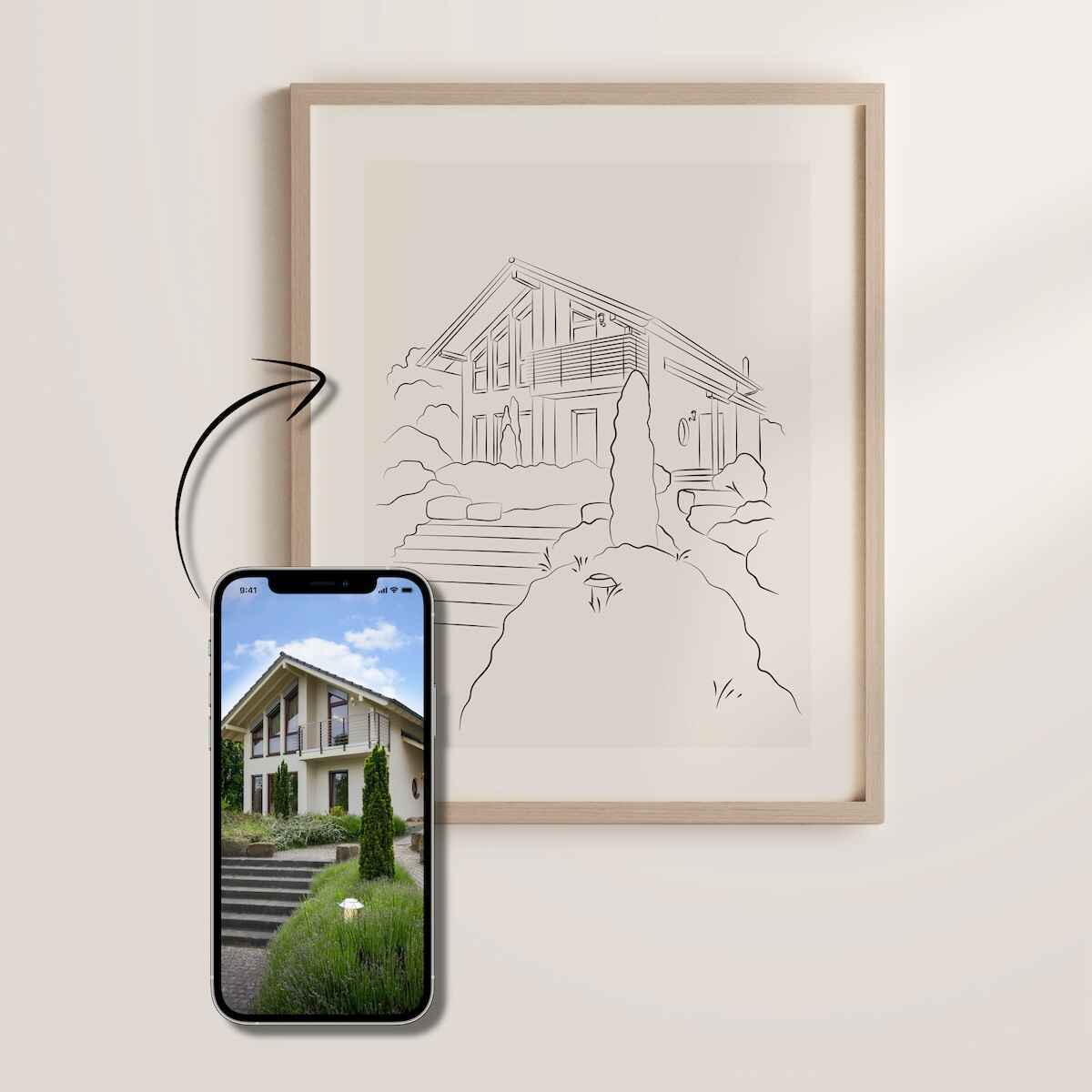 Illustration en Line Art d'une maison individuelle