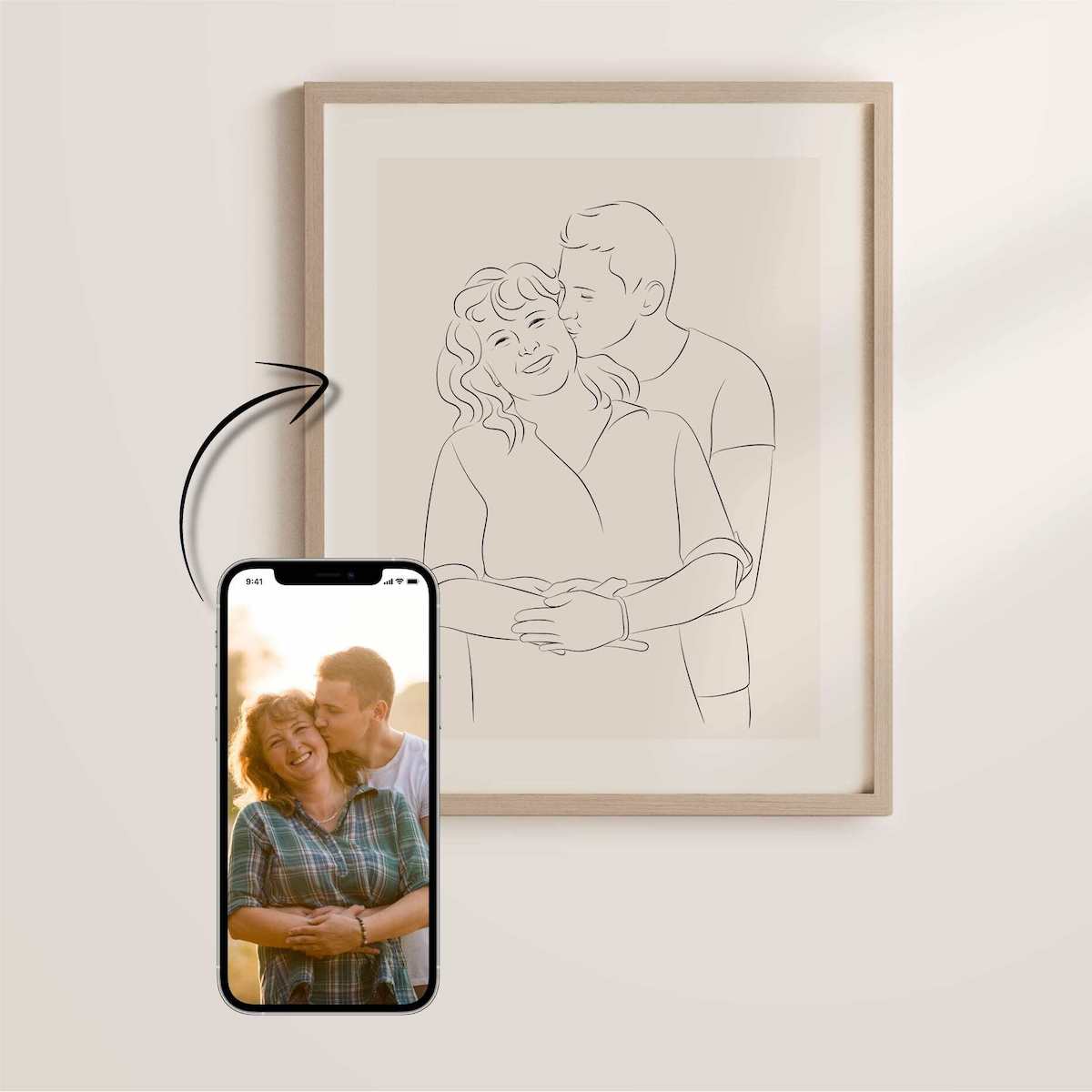 Mère et fils dessinés en Line Art comme cadeau pour la fête des mères