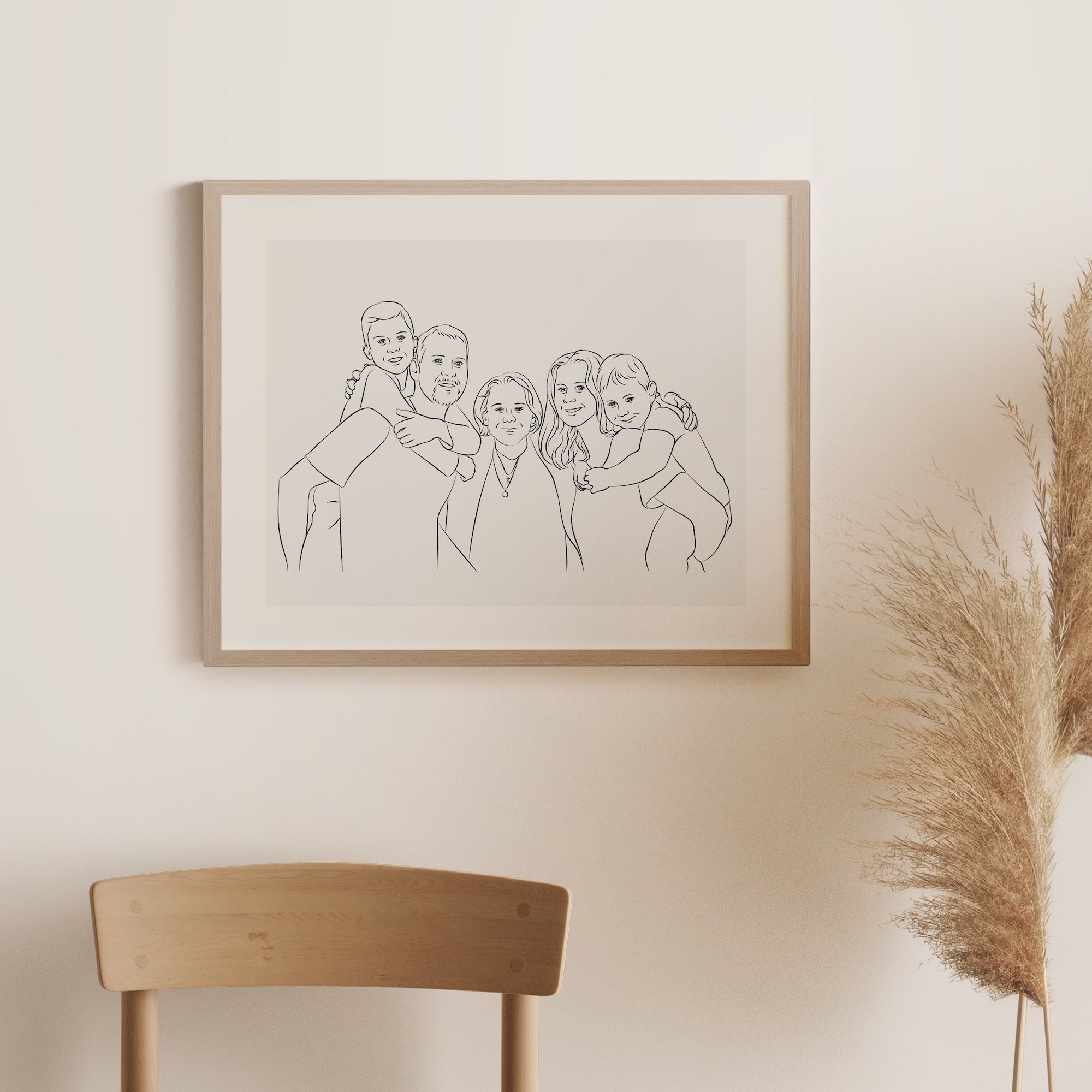 Photo de famille en Line Art avec la grand-mère au centre de l'image