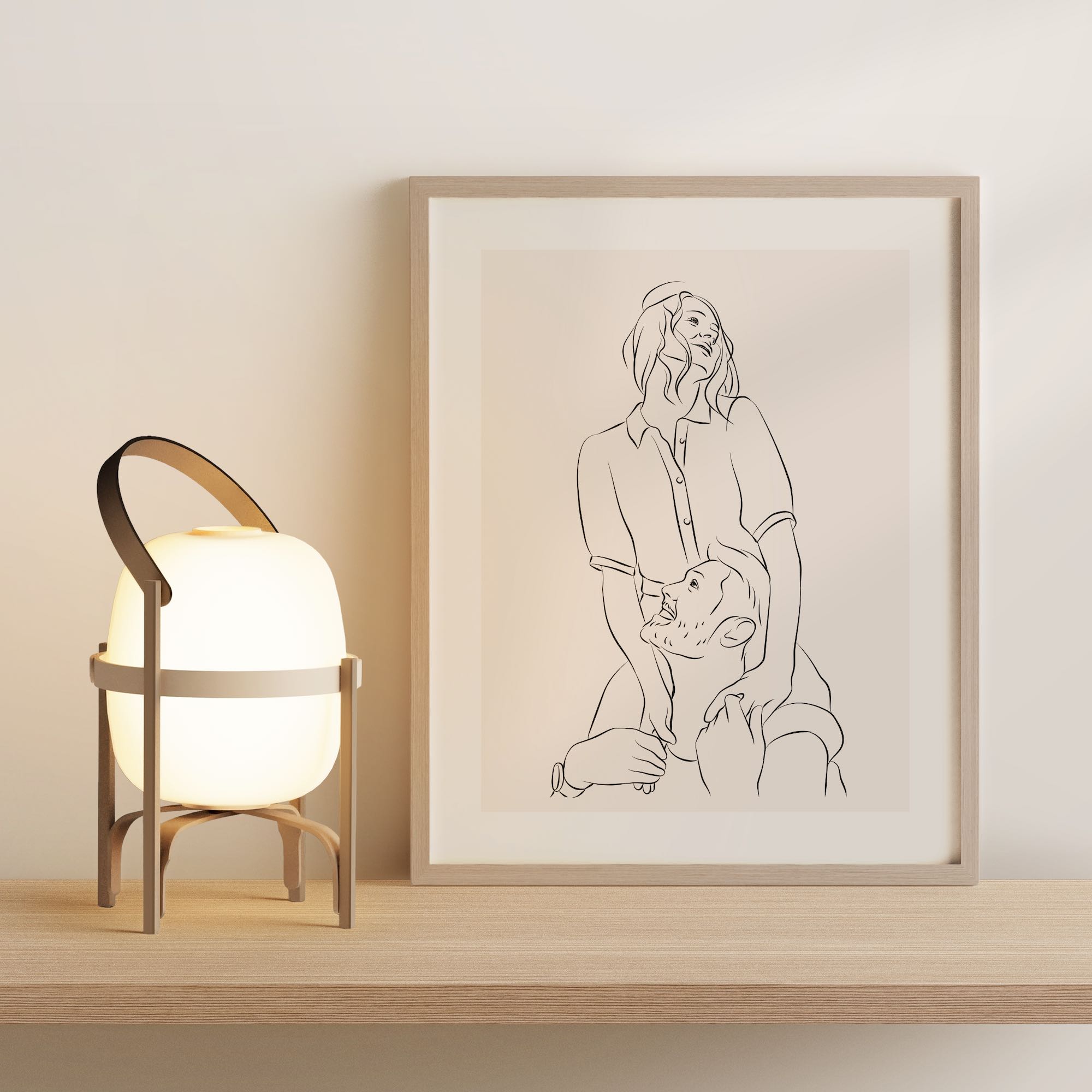 Illustration en Line Art d'un jeune couple amoureux