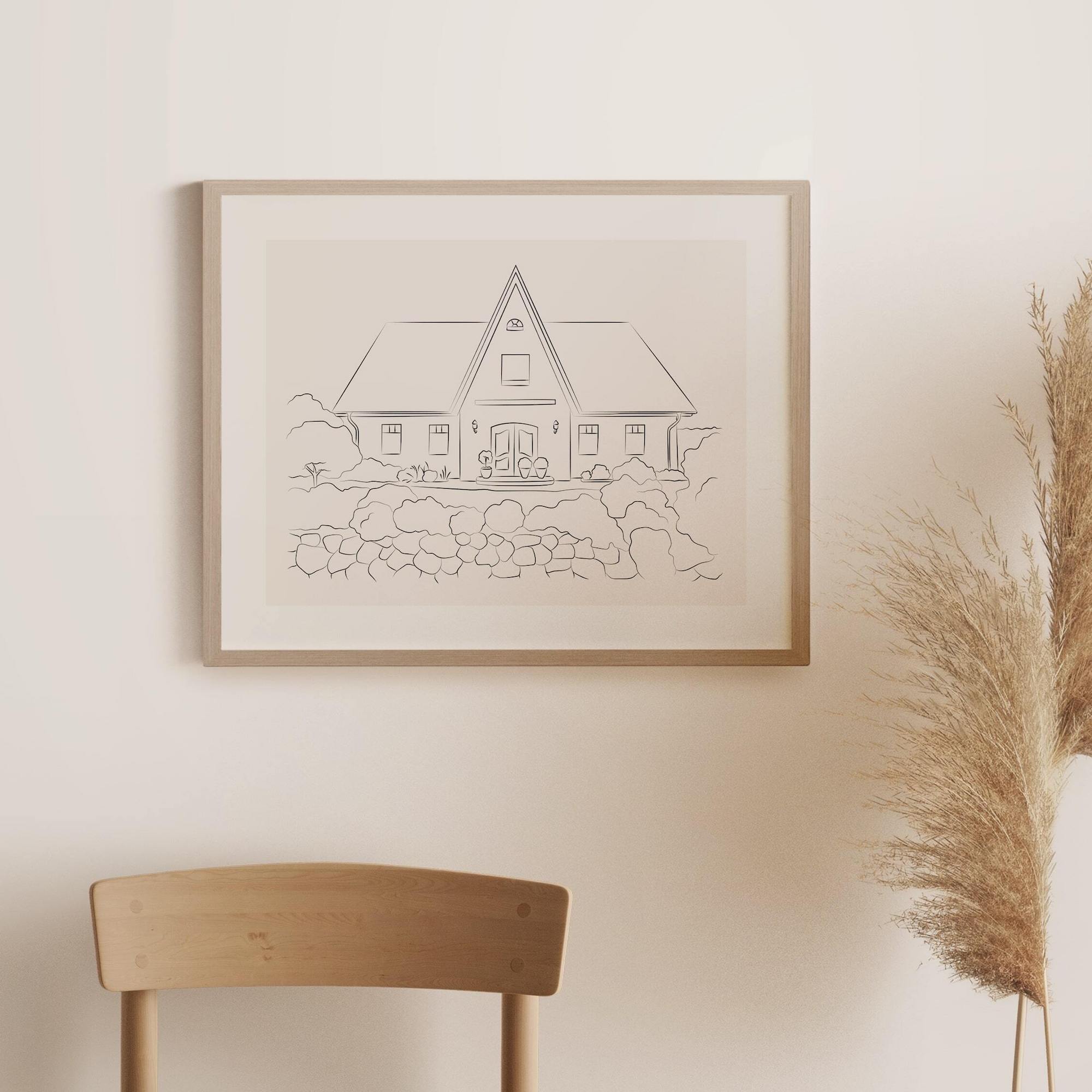 Dessin de maison avec toit pointu en Line Art