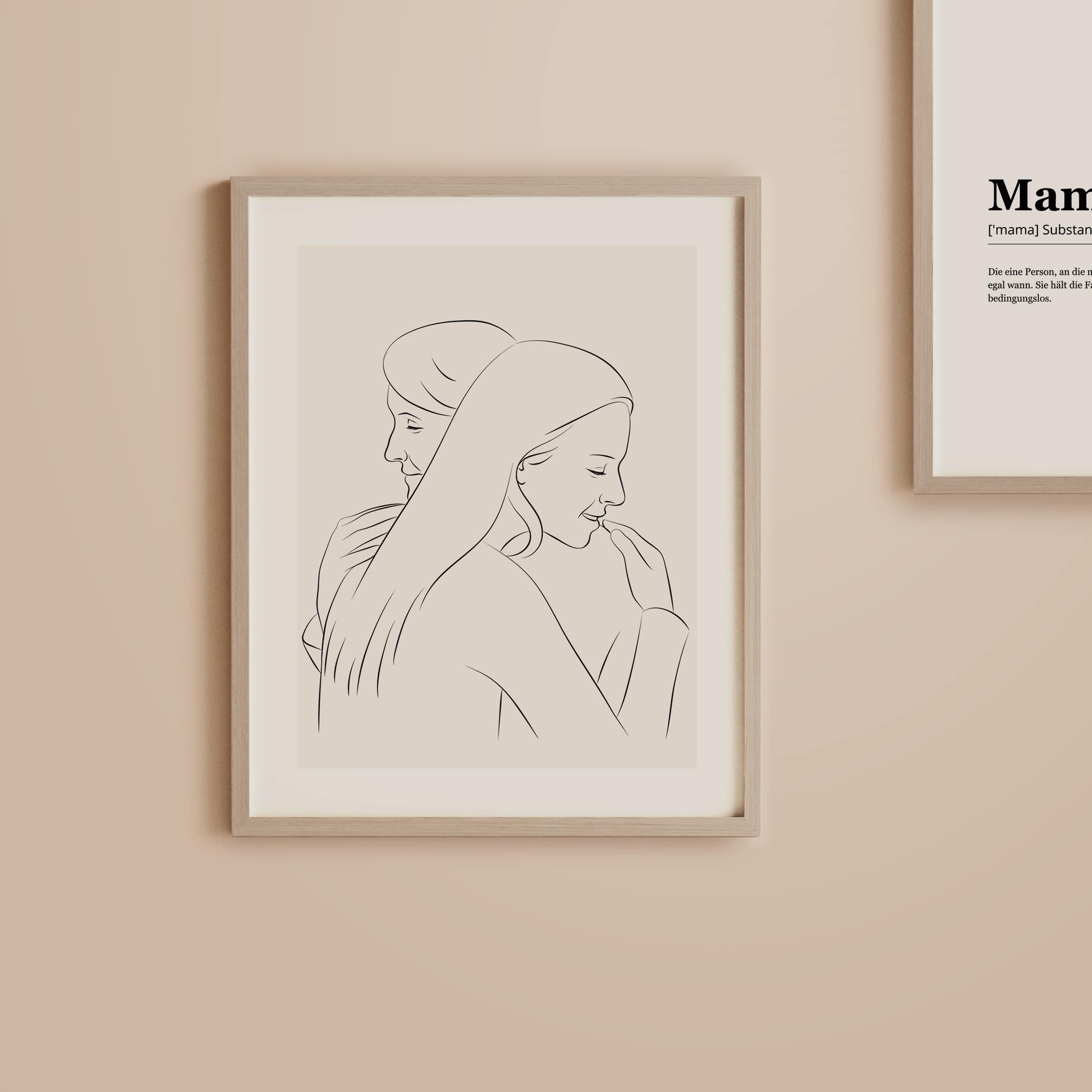 Mère étreignant sa fille, illustré en Line Art