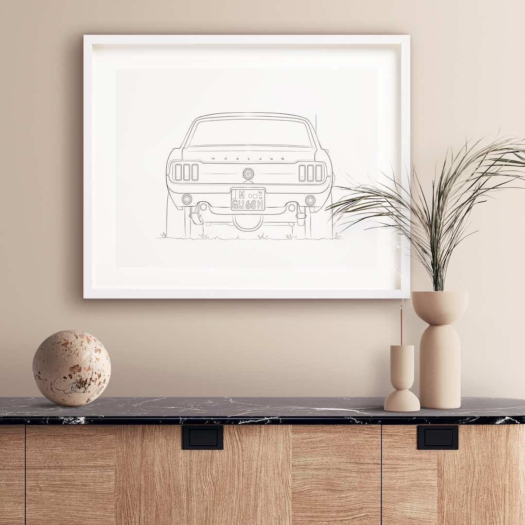 Vue arrière d'une Ford Mustang en Line Art