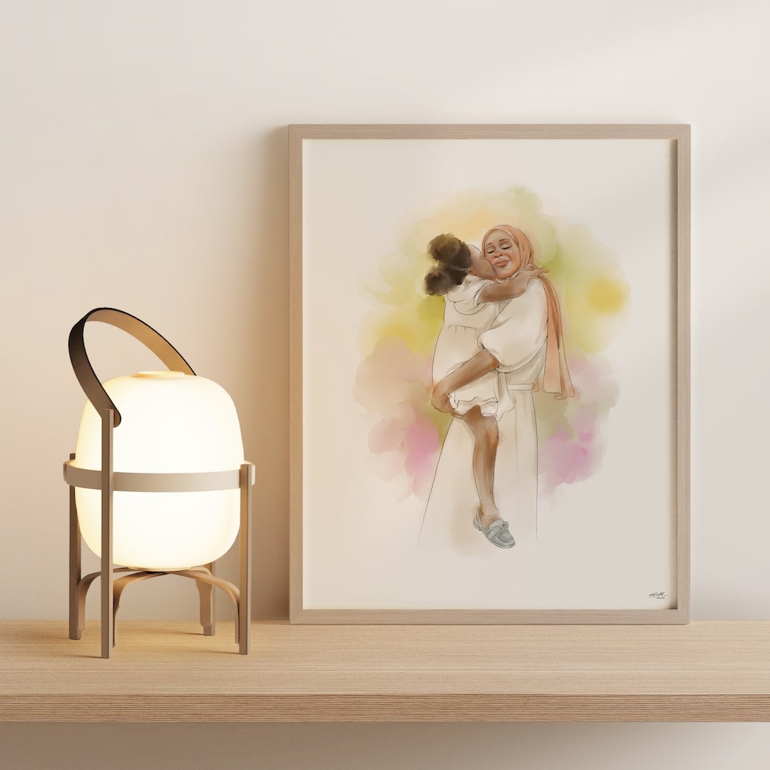 Mère avec son jeune fils et des tulipes, dessinés en Line Art